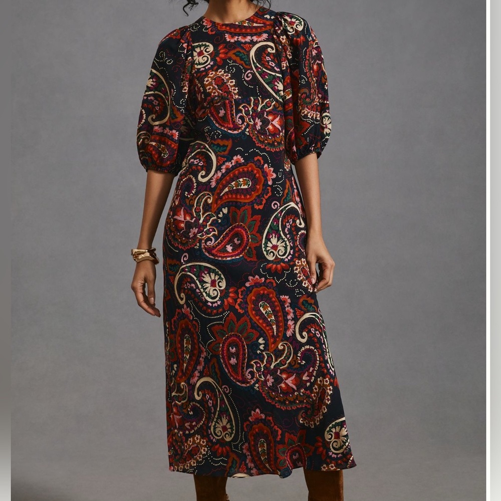 Anthropologie- Kachel Puff sleeve dress. Size medium